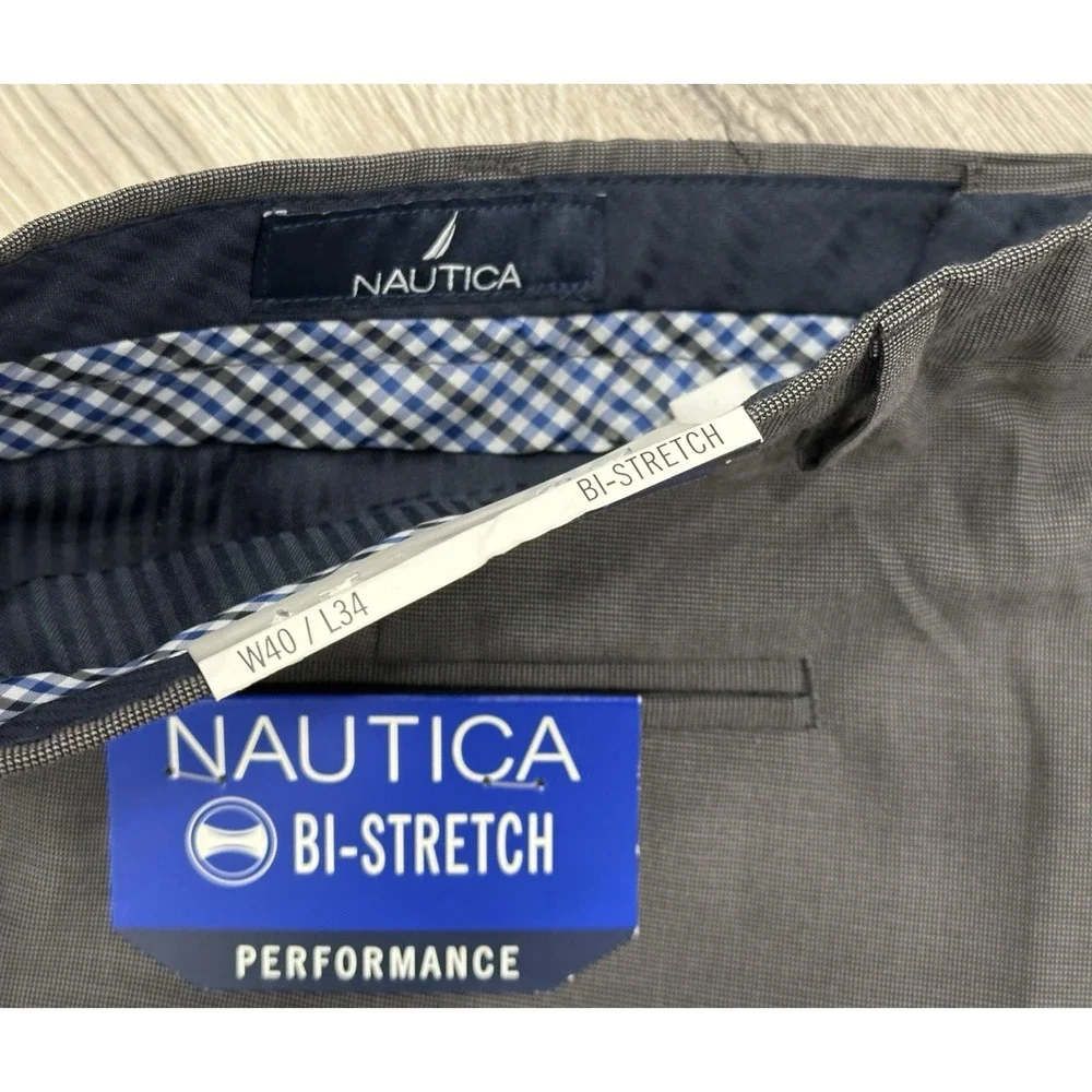 Nautica Men's Dress Pants W40/L34 Dark Gray Comfort Waist Bi-Stretch NWT‎